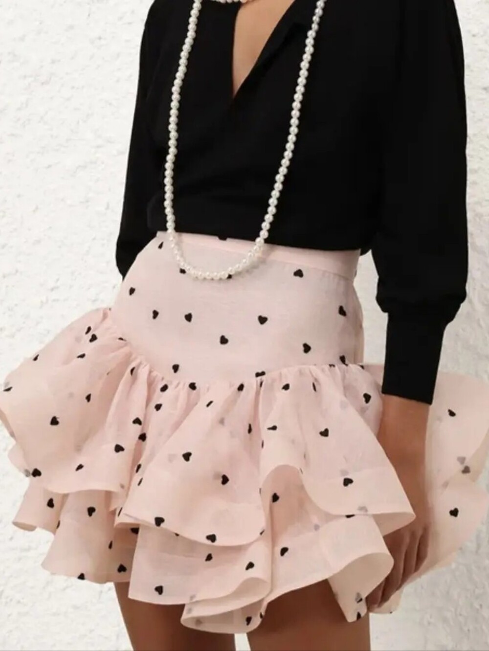 Pink Ruffle Mini Skirt With Black Hearts